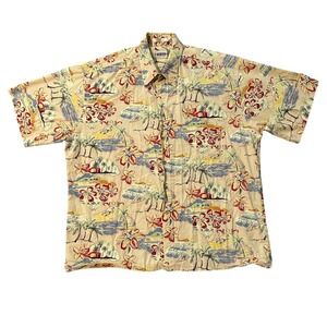 Capra Moda Hawaiian Shirt Tropical Palm Tree Floral Print Button‎ Up Mens Large